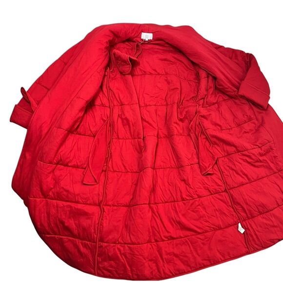 Skin X J Crew Robe Red Quilted Waist Tie Shawl Cotton W Eye Mask - Picture 7 of 13